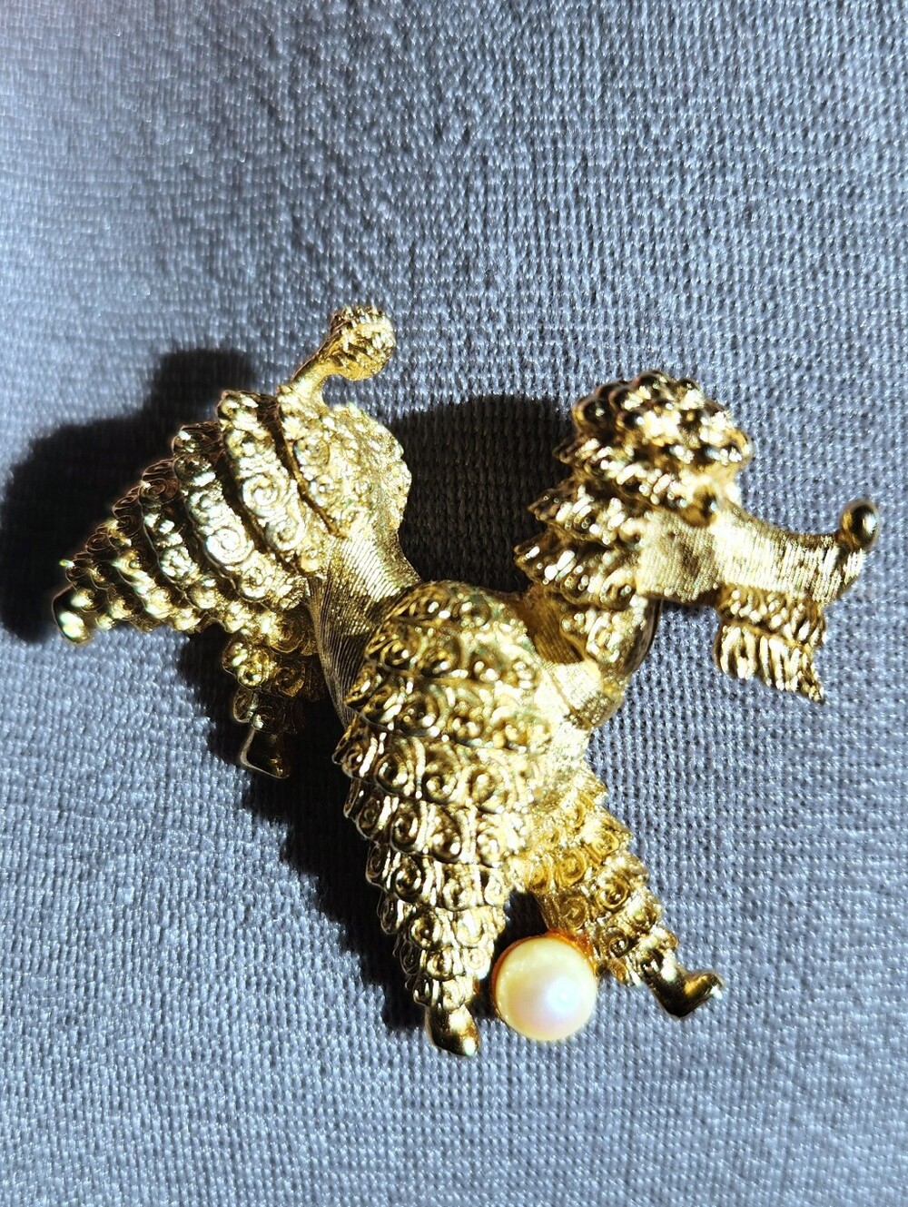 Vintage Boucher Gold Tone Poodle Brooch with Pearl Ball Accent Numbered #8336